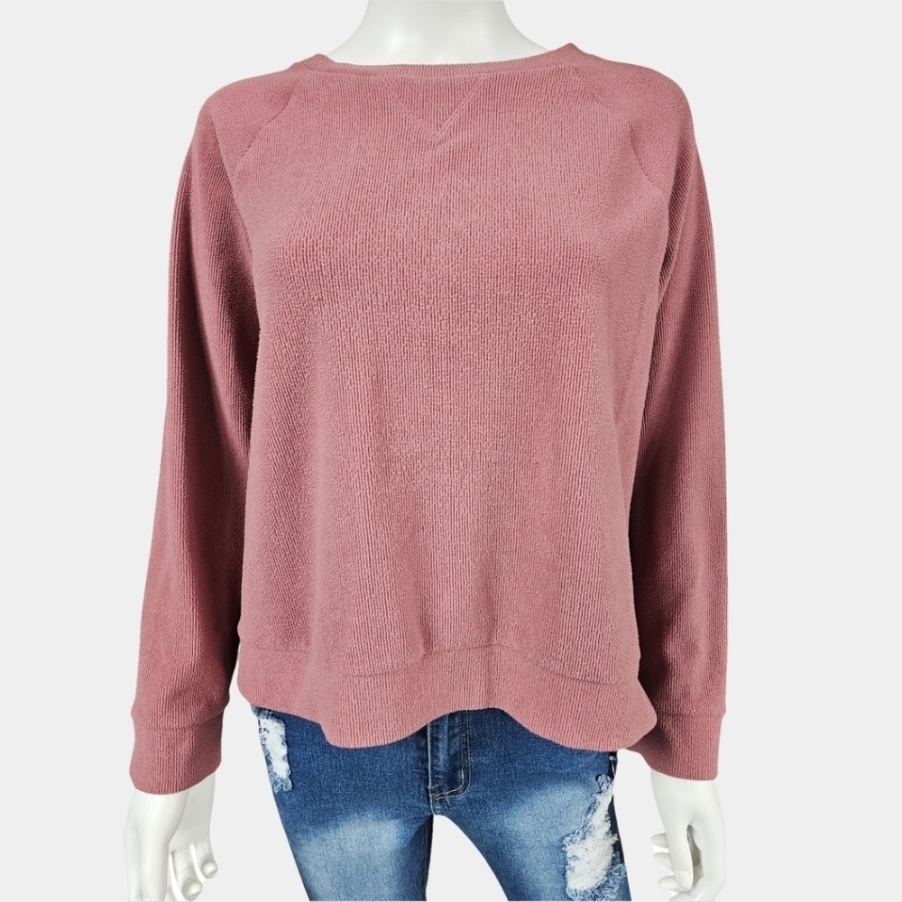 Marc New York Ladies Waffle Knit Long Sleeve Pullover Dried Roses Thermal Size M
